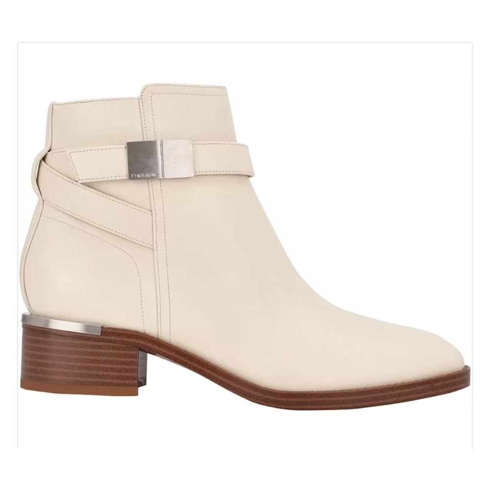 Calvin Klein Women's Dwayne Casual Block Heel Bootie Chic Cream Size‎ 9